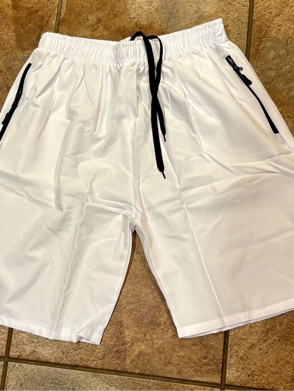 Women's White Drawstring Bermuda Dry Fit Shorts with Black Accents & Pockets Lg